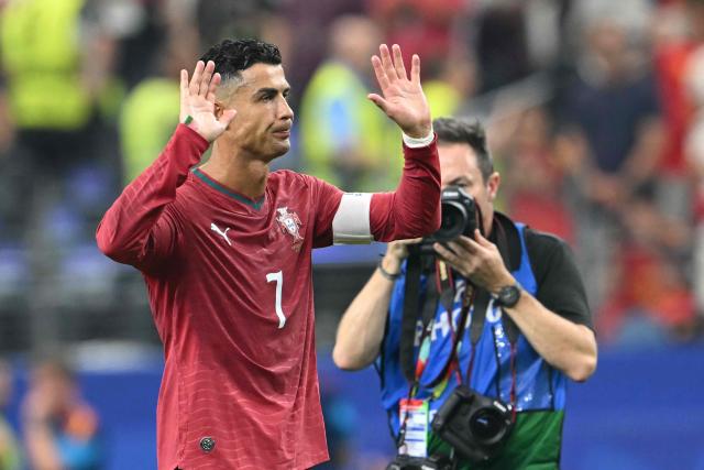 Portugal's forward #07 Cristiano Ronaldo reacts after losing the 2026 World Cup round of 16 football match between Portugal and Spain at the Dallas Stadium in Arlington on July 6, 2026. (Photo by RONALDO SCHEMIDT / AFP)