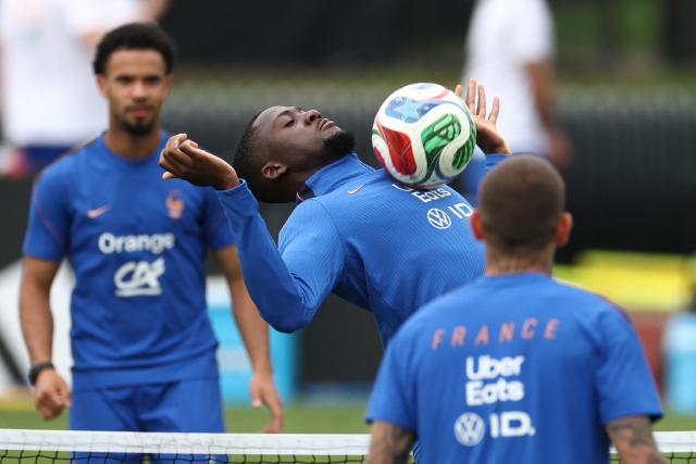 France's midfielder #13 N'Golo Kante takes part in a training session at Bentley University in Waltham, near Boston, on July 7, 2026, during the 2026 World Cup football tournament. (Photo by FRANCK FIFE / AFP)