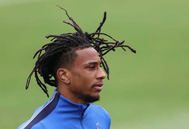 France's forward #11 Michael Olise takes part in a training session of the France football team at Bentley University in Waltham, near Boston, on July 7, 2026, during the 2026 World Cup football tournament. (Photo by FRANCK FIFE / AFP)