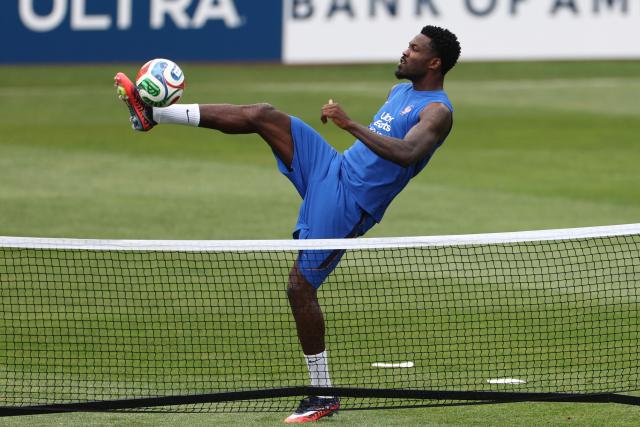 France's forward #09 Marcus Thuram takes part in a training session at Bentley University in Waltham, near Boston, on July 7, 2026, during the 2026 World Cup football tournament. (Photo by FRANCK FIFE / AFP)