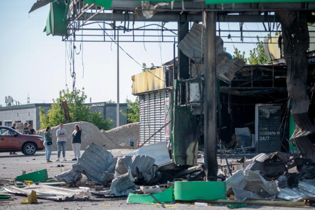 This photograph shows a damaged gas station following a Russian air attack in Kamianske, Dnipropetrovsk region, on July 7, 2026, amid the Russian invasion in Ukraine. (Photo by Mykola SYNELNYKOV / AFP)