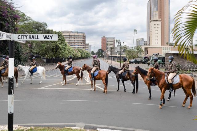 Mounted police reinforce a temporary barricade erected outside parliament buildings in anticipation of anti-government protests to commemorate the struggle against government oppression on annual day of protest known as Saba-saba in Nairobi on July 07, 2026. Kenyan police banned a march to mark an annual day of protest on Tuesday, using plainclothes officers and unmarked cars to drag away even the tiny group that managed to assemble.
The Kenyan government of President William Ruto has taken a zero-tolerance attitude to even the slightest hint of protest after massive and deadly demonstrations over the past two years. (Photo by Tony KARUMBA / AFP)