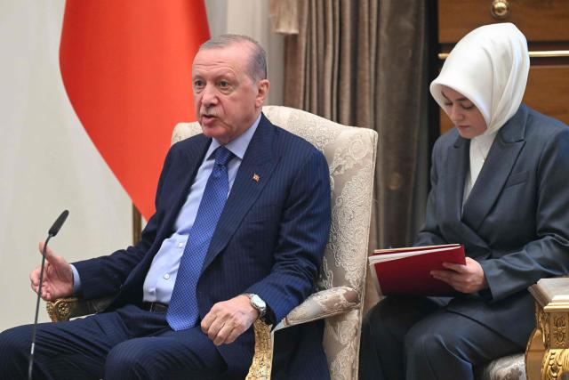 Turkish President Recep Tayyip Erdogan holds a meeting with US President Donald Trump (unseen) at Bestepe Presidential Compound in Ankara, on July 7, 2026, on the sidelines of the NATO Summit. (Photo by SAUL LOEB / AFP)