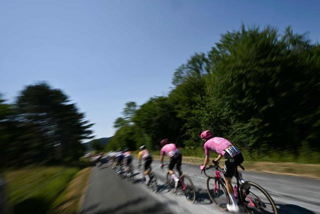 The chasing group rides during the 4th stage of the 113th edition of the Tour de France cycling race, 181,9 km between Carcassonne and Foix in southwestern France, on July 7, 2026. (Photo by Loic VENANCE / AFP)