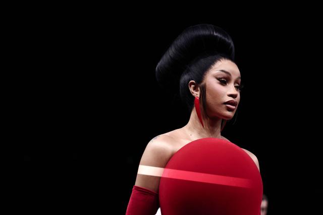 US rapper Cardi B attends the Robert Wun Women Haute Couture Fall/Winter 2026-2027 collection as part of the Paris Fashion Week, in Paris, on July 8, 2026. (Photo by Behrouz MEHRI / AFP)