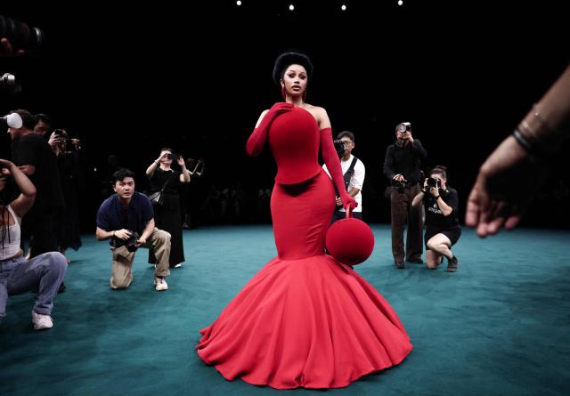 US rapper Cardi B attends the Robert Wun Women Haute Couture Fall/Winter 2026-2027 collection as part of the Paris Fashion Week, in Paris, on July 8, 2026. (Photo by Behrouz MEHRI / AFP)