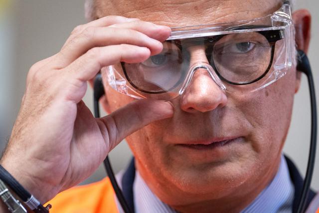 Founder and President of French right-wing party Horizons, Mayor of Le Havre and candidate for the 2027 French presidential election Edouard Philippe looks on as he visits the French manufacturer of welding supplies factory, Selectarc, in Grandvillars, eastern France on July 8, 2026, as part of his Presidential campaign. France votes in a presidential election scheduled for April 2027. (Photo by SEBASTIEN BOZON / AFP)