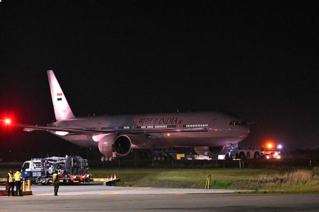 Indian Prime Minister Narendra Modi's aircraft lands at Melbourne International Airport in Melbourne on July 8, 2026, ahead of his visit to Australia. (Photo by WILLIAM WEST / AFP)