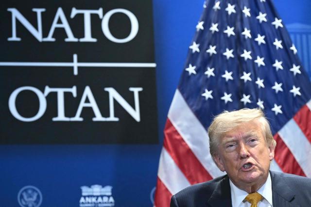 US President Donald Trump meets Ukraine's President (not pictured) on the sidelines of the NATO Summit at Bestepe Presidential Compound in Ankara, on July 8, 2026. The summit comes at a fraught time for the 77-year-old transatlantic alliance, with the US President demanding members make good on a pledge to ramp up defence spending as Washington takes a step back from Europe. (Photo by SAUL LOEB / AFP)