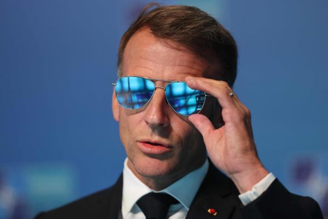 France's President Emmanuel Macron speaks to the press during a NATO Summit at Bestepe Presidential Compound in Ankara, Turkey, July 8, 2026. The summit comes at a fraught time for the 77-year-old transatlantic alliance, with the US President demanding members make good on a pledge to ramp up defence spending as Washington takes a step back from Europe. (Photo by Ludovic MARIN / POOL / AFP)
