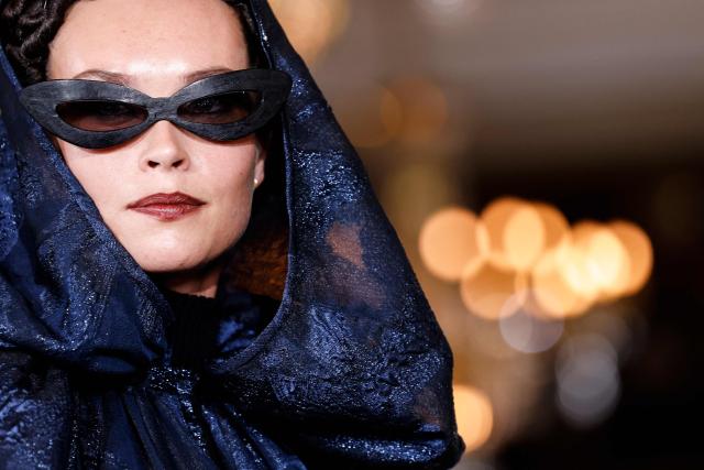 A model presents a creation by Franck Sorbier for the Women Haute Couture Fall/Winter 2026-2027 collection as part of the Paris Fashion Week, in Paris, on July 8, 2026. (Photo by Kenzo TRIBOUILLARD / AFP)