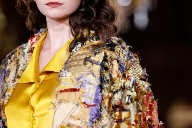 A model presents a creation by Franck Sorbier for the Women Haute Couture Fall/Winter 2026-2027 collection as part of the Paris Fashion Week, in Paris, on July 8, 2026. (Photo by Kenzo TRIBOUILLARD / AFP)