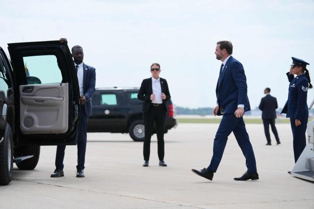 US Vice President JD Vance walks to his motorcade after exiting Air Force Two upon arrival at Milwaukee Mitchell International Airport in Milwaukee, Wisconsin, on July 8, 2026. Vance is in Milwaukee to deliver remarks on the administration's work to combat fraud. (Photo by Mark Schiefelbein / POOL / AFP)