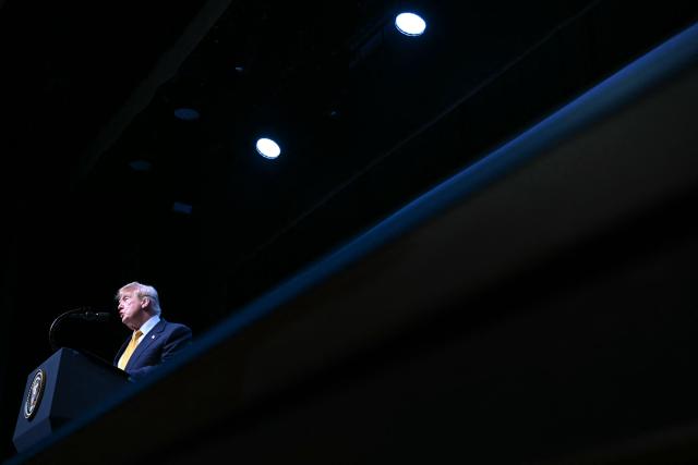 US President Donald Trump speaks to the press during a NATO Summit at Bestepe Presidential Compound in Ankara, on July 8, 2026. The summit comes at a fraught time for the 77-year-old transatlantic alliance, with the US President demanding members make good on a pledge to ramp up defence spending as Washington takes a step back from Europe. (Photo by SAUL LOEB / AFP)