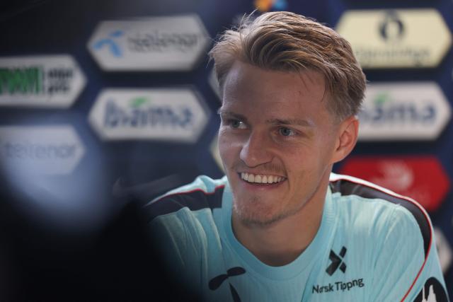 Norway's midfielder #10 Martin Odegaard gives a press conference at the Inter Miami CF Training Facility in Fort Lauderdale on July 8, 2026 during the 2026 World Cup football torunament. (Photo by PATRICIA DE MELO MOREIRA / AFP)