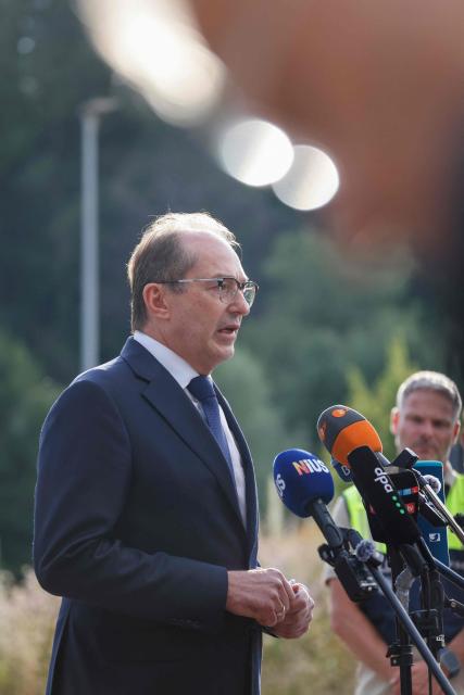 German Interior Minister Alexander Dobrindt speaks to journalists at a secondary school Schongau, in the southern German state of Bavaria, where  several people have been wounded and a suspect arrested in an attack on July 8, 2026. At least two girls have been seriously wounded and a 16-year-old suspect arrested after an attack at a secondary school in the southern German state of Bavaria on July 8, 2026.
The perpetrator appeared to have deliberately targeted the Welfen grammar school in the town of Schongau in a suspected "rampage", a police spokeswoman told AFP. (Photo by Michaela Stache / AFP)