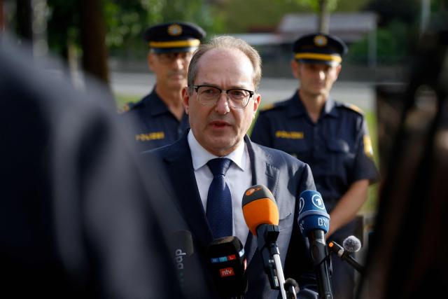 German Interior Minister Alexander Dobrindt speaks to journalists at a secondary school Schongau, in the southern German state of Bavaria, where  several people have been wounded and a suspect arrested in an attack on July 8, 2026. At least two girls have been seriously wounded and a 16-year-old suspect arrested after an attack at a secondary school in the southern German state of Bavaria on July 8, 2026.
The perpetrator appeared to have deliberately targeted the Welfen grammar school in the town of Schongau in a suspected "rampage", a police spokeswoman told AFP. (Photo by Michaela Stache / AFP)
