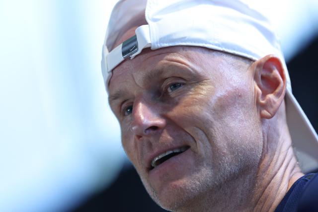 Norway's head coach Staale Solbakken gives a press conference at the Inter Miami CF Training Facility in Fort Lauderdale on July 8, 2026 during the 2026 World Cup football torunament. (Photo by PATRICIA DE MELO MOREIRA / AFP)