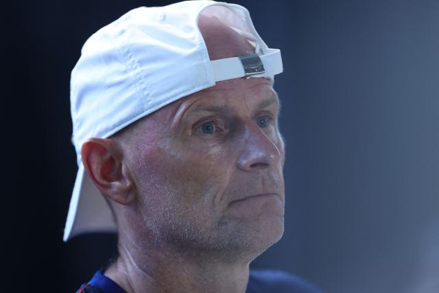 Norway's head coach Staale Solbakken gives a press conference at the Inter Miami CF Training Facility in Fort Lauderdale on July 8, 2026 during the 2026 World Cup football torunament. (Photo by PATRICIA DE MELO MOREIRA / AFP)