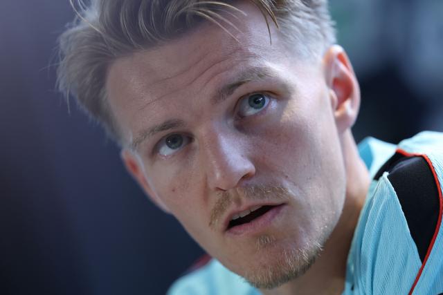 Norway's midfielder #10 Martin Odegaard gives a press conference at the Inter Miami CF Training Facility in Fort Lauderdale on July 8, 2026 during the 2026 World Cup football torunament. (Photo by PATRICIA DE MELO MOREIRA / AFP)