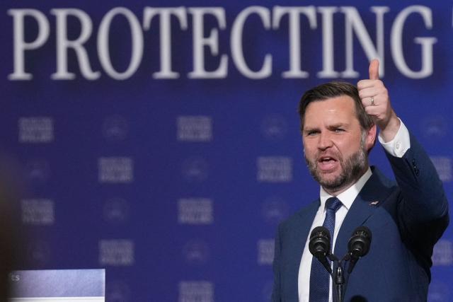 US Vice President JD Vance gestures as he delivers remarks on the administration's work to combat fraud at Milwaukee Mitchell International Airport, in Milwaukee, Wisconsin, on July 8, 2026. (Photo by Mark Schiefelbein / POOL / AFP)