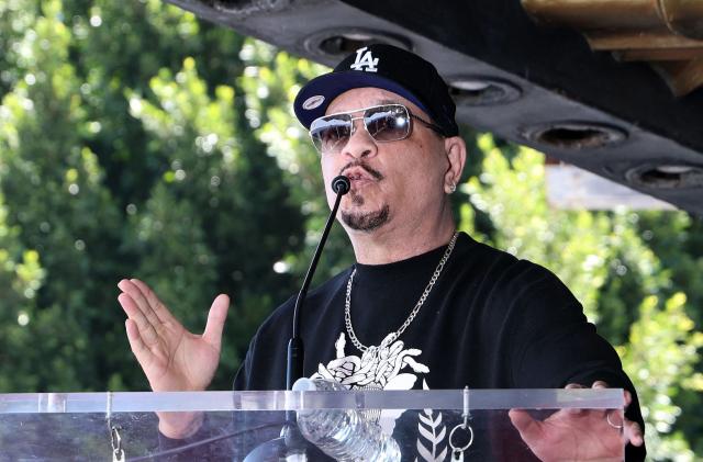 US rapper/songwriter Ice Cube speaks during hip hop group Bone Thugs-N-Harmony's Hollywood Walk of Fame star ceremony in the Hollywood neighborhood of Los Angeles on July 8, 2026. (Photo by VALERIE MACON / AFP)