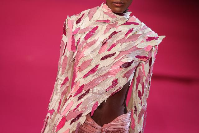 A model presents a creation by Manish Malhotra for the Women Haute Couture Fall/Winter 2026-2027 collection as part of the Paris Fashion Week, in Paris, on July 8, 2026. (Photo by Kenzo TRIBOUILLARD / AFP)