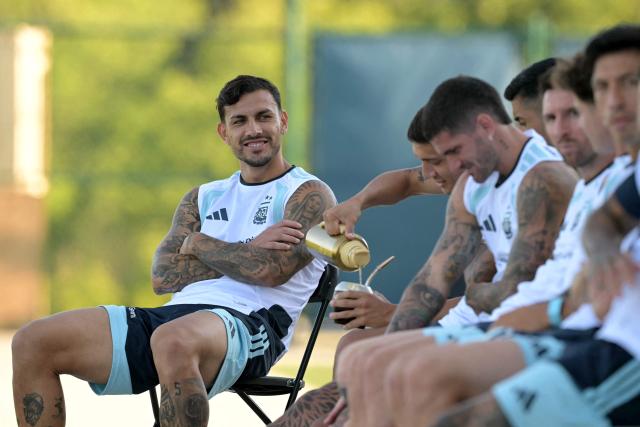 Argentina's midfielder #05 Leandro Paredes smiles in a training session at the Sporting KC Stadium in Kansas City on July 8, 2026, during the 2026 World Cup tournament. (Photo by JUAN MABROMATA / AFP)