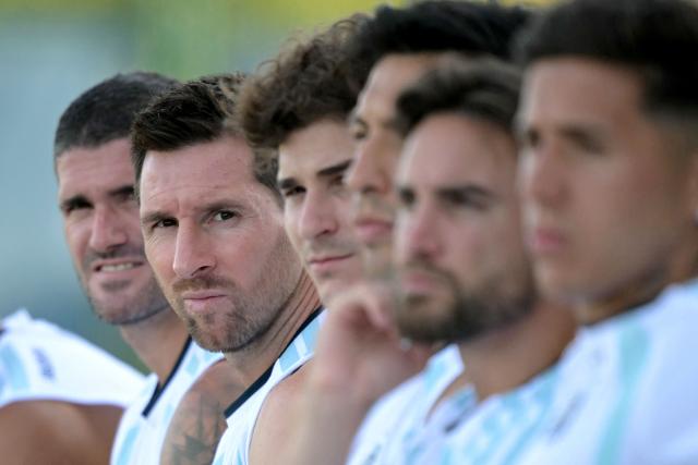 Argentina's forward #10 Lionel Messi (2nd-L) looks on among teammates in a training session at the Sporting KC Stadium in Kansas City on July 8, 2026, during the 2026 World Cup tournament. (Photo by JUAN MABROMATA / AFP)
