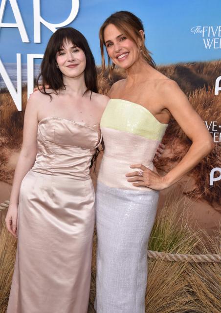 US actress and producer Jennifer Garner (R) and US actress Harlow Jane (L) attend Peacock's "The Five-Star Weekend" premiere at the Billy Wilder Theatre at the Hammer Museum in Los Angeles on July 8, 2026. (Photo by Chris DELMAS / AFP)