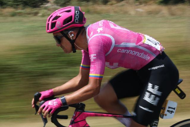 EF Education - EasyPost team's Ecuadorian rider Richard Carapaz cycles during the 6th stage of the 113th edition of the Tour de France cycling race, 186,2 km between Pau and Gavarnie-Gèdre in the French Pyrenees, on July 9, 2026. (Photo by Anne-Christine POUJOULAT / AFP)