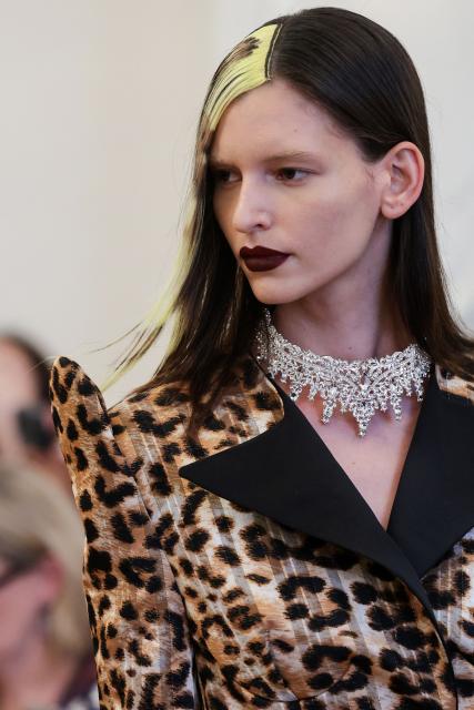 A model presents a creation by Peet Dullaert for the Women Haute Couture Fall/Winter 2026-2027 collection fashion show as part of the Paris Fashion Week, in Paris, on July 9, 2026. (Photo by Kenzo TRIBOUILLARD / AFP)