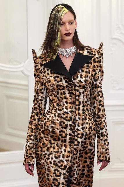 A model presents a creation by Peet Dullaert for the Women Haute Couture Fall/Winter 2026-2027 collection fashion show as part of the Paris Fashion Week, in Paris, on July 9, 2026. (Photo by Kenzo TRIBOUILLARD / AFP)