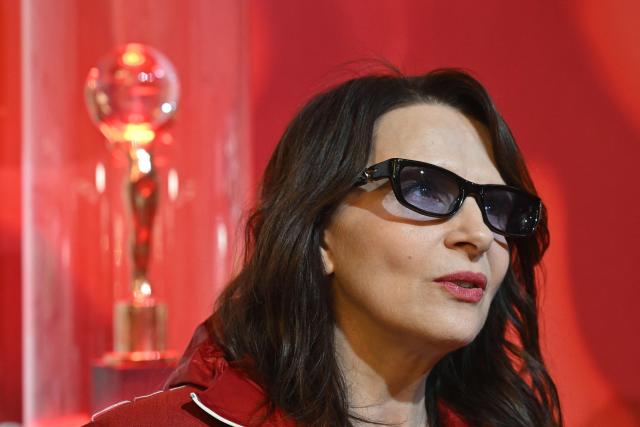 French actress Juliette Binoche speaks with journalists at the 60th Karlovy Vary International Film Festival (KVIFF) in Karlovy Vary, Czech Republic on July 9, 2026 prior the presentation of her film "En Nouse". (Photo by Michal Cizek / AFP)