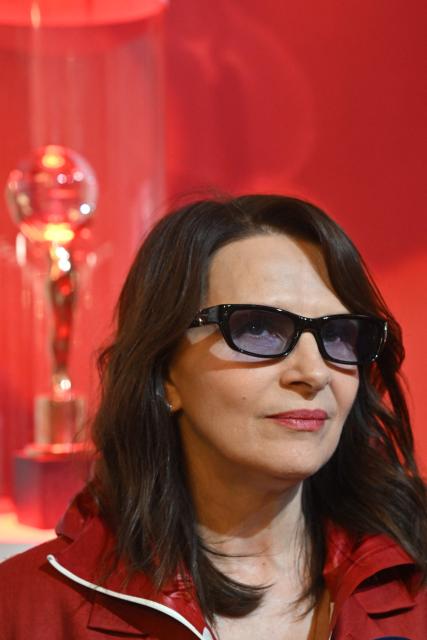 French actress Juliette Binoche speaks with journalists at the 60th Karlovy Vary International Film Festival (KVIFF) in Karlovy Vary, Czech Republic on July 9, 2026 prior the presentation of her film "En Nouse". (Photo by Michal Cizek / AFP)