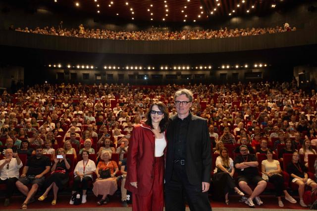 French actress Juliette Binoche and French film producer Sebastien de Fonseca pose for photographers at the 60th Karlovy Vary International Film Festival (KVIFF) in Karlovy Vary, Czech Republic on July 9, 2026 prior the presentation of her film "En Nouse". (Photo by Michal Cizek / AFP)