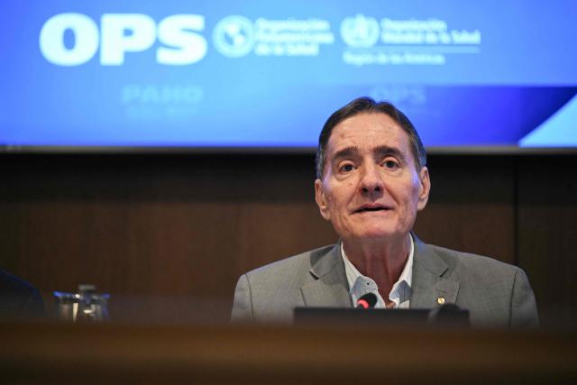 PAHO Director Dr. Jarbas Barbosa speaks during a briefing on the health response to the earthquakes in Venezuela, at the Pan American Health Organization (PAHO) headquarters in Washington, DC, on July 9, 2026. (Photo by Drew ANGERER / AFP)
