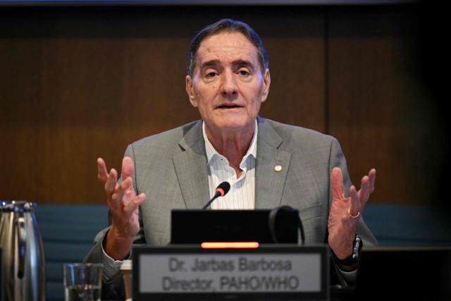 PAHO Director Dr. Jarbas Barbosa speaks during a briefing on the health response to the earthquakes in Venezuela, at the Pan American Health Organization (PAHO) headquarters in Washington, DC, on July 9, 2026. (Photo by Drew ANGERER / AFP)
