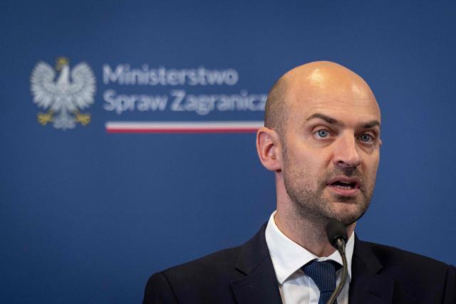 France's Minister of Foreign Affairs Jean-Noel Barrot speaks during a joint press conference with Poland's Deputy Prime Minister and Minister of Foreign Affairs Radoslaw Sikorski after Barrot participated as guest of honour in the annual Heads of Diplomatic Missions Conference in Warsaw on July 9, 2026. (Photo by Wojtek RADWANSKI / AFP)