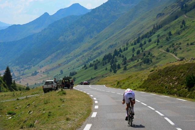 UAE Team Emirates - XRG's Slovenian rider Tadej Pogacar cycles in the descent of the Col du Tourmalet during the 6th stage of the 113th edition of the Tour de France cycling race, 186,2 km between Pau and Gavarnie-Gèdre in the French Pyrenees, on July 9, 2026. (Photo by Bernard PAPON / POOL / AFP)