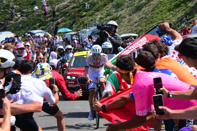 UAE Team Emirates - XRG's Slovenian rider Tadej Pogacar cycles in the ascent of the Col du Tourmalet during the 6th stage of the 113th edition of the Tour de France cycling race, 186,2 km between Pau and Gavarnie-Gèdre in the French Pyrenees, on July 9, 2026. (Photo by Bernard PAPON / POOL / AFP)