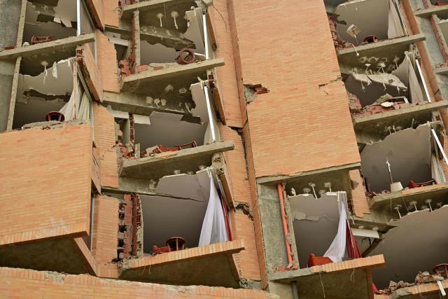 View of the destroyed Marriot Hotel in Playa Grande, Catia La Mar, La Guaira state, Venezuela on July 9, 2026, following the June 24 twin earthquakes. The United Nations launched an urgent appeal on July 8, 2026 for nearly $300 million towards Venezuela earthquake relief operations as the death toll from the disaster rose to more than 3,800 people. (Photo by MARTIN BERNETTI / AFP)