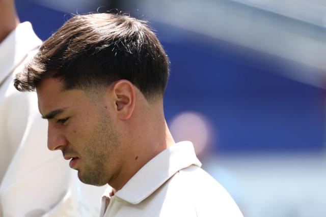 Morocco's forward #10 Brahim Diaz walks on the pitch ahead of the 2026 World Cup football tournament quarter-final match between France and Morocco at Boston Stadium in Foxborough on July 9, 2026.  (Photo by FRANCK FIFE / AFP)