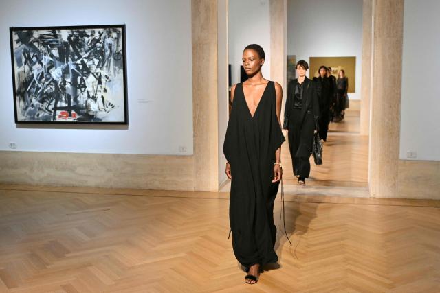 Models walk the runway during Fendi's first Women Haute Couture Fall/Winter 2026-2027 collection at the National Gallery of Modern and Contemporary Art in Rome on July 9, 2026. Fendi celebrates the first haute couture show by newly seated designer Maria Grazia Chiuri in its home city of Rome along with a homage to longtime couturier Karl Lagerfeld. (Photo by Alberto PIZZOLI / AFP)