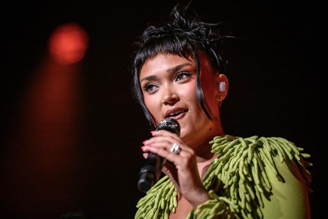 British singer and songwriter Joy Crookes performs during the 60th Montreux Jazz Festival, in Montreux on July 9, 2026. (Photo by Fabrice COFFRINI / AFP)