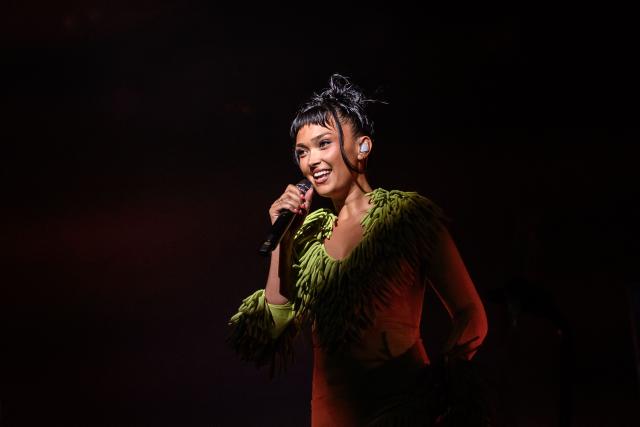 British singer and songwriter Joy Crookes performs during the 60th Montreux Jazz Festival, in Montreux on July 9, 2026. (Photo by Fabrice COFFRINI / AFP)