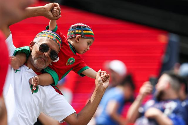 Moroccan fans cheer for their team ahead of the 2026 World Cup football tournament quarter-final match between France and Morocco at Boston Stadium in Foxborough on July 9, 2026.  (Photo by FRANCK FIFE / AFP)