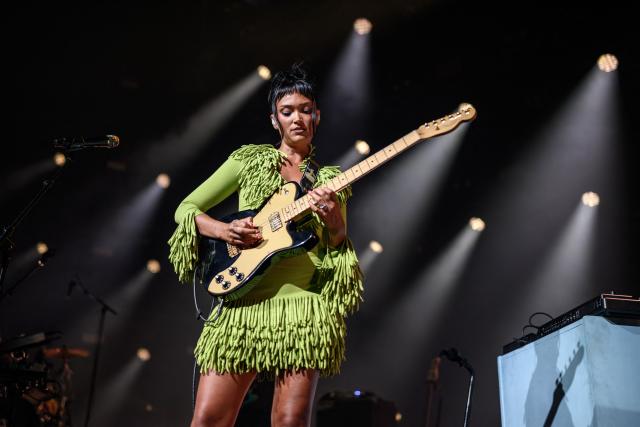British singer and songwriter Joy Crookes performs during the 60th Montreux Jazz Festival, in Montreux on July 9, 2026. (Photo by Fabrice COFFRINI / AFP)