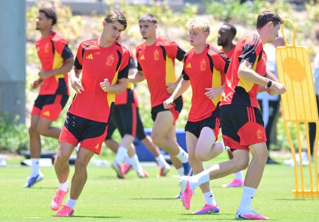 Belgium's forward #17 Charles De Ketelaere takes part in an MD-1 training session at Carson Sports Park in Carson, California on July 9, 2026, on the eve of the 2026 World Cup football tournament quarter-final match between Spain and Belgium. (Photo by Frederic J. Brown / AFP)