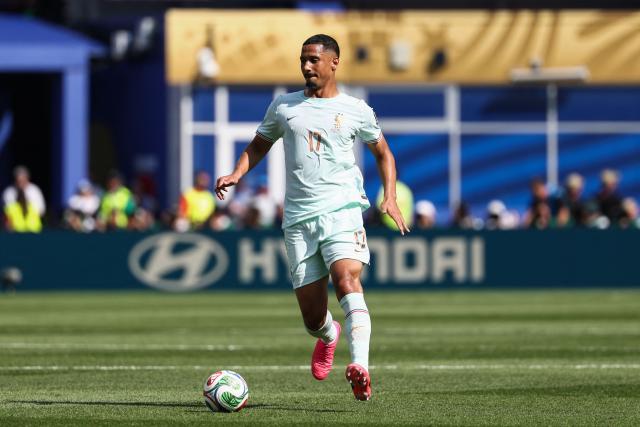 France's defender #17 William Saliba runs with the ball during the 2026 World Cup football tournament quarter-final match between France and Morocco at Boston Stadium in Foxborough on July 9, 2026.  (Photo by FRANCK FIFE / AFP)